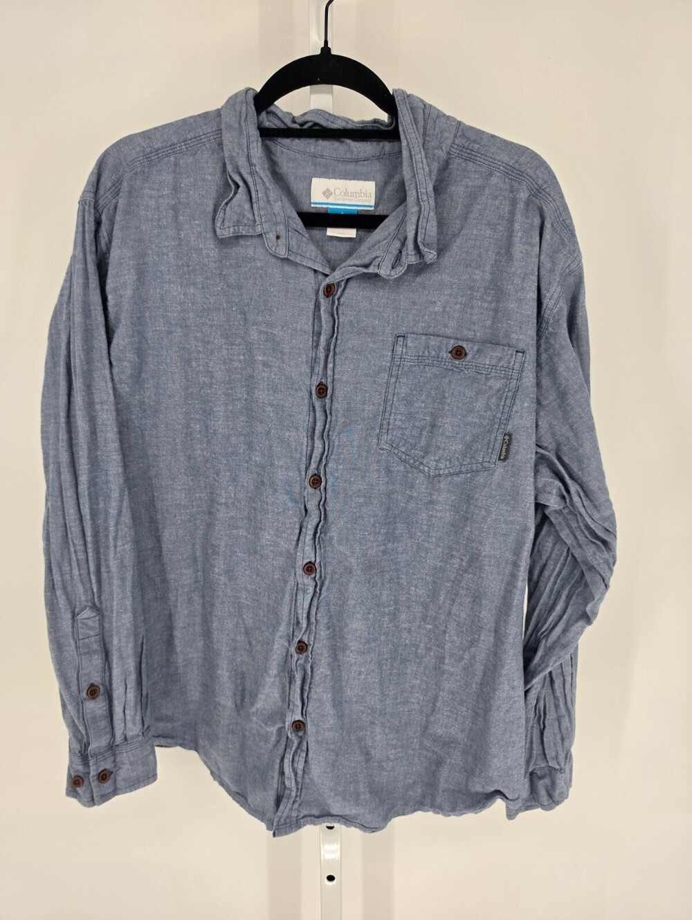 Columbia Mens Sz XXL Long Sleeve Button Up Shirt Light Blue Chambray